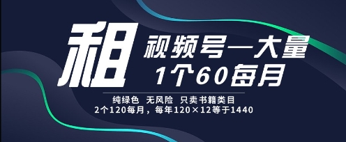 租视频号，一个60每月，2个120.纯绿色、无风险，常年租【揭秘】 - 网赚资源网-网赚资源网