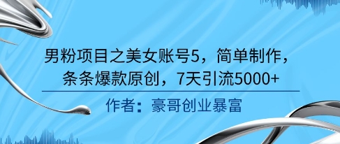 男粉项目之美女账号5，简单制作，条条爆款原创，7天引流5000+ - 网赚资源网-网赚资源网