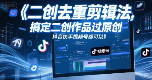 短视频二创去重剪辑法，搞定二创作品过原创，抖音快手视频号都可以 - 网赚资源网-网赚资源网