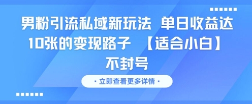 男粉引流私域新玩法，单日收益达10张的变现路子 【适合小白】不封号 - 网赚资源网-网赚资源网