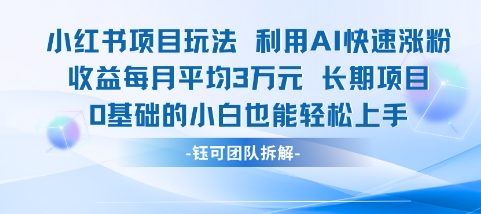适合小白操作的小红书新项目，利用AI快速涨粉，收益每月平均1W+ - 网赚资源网-网赚资源网
