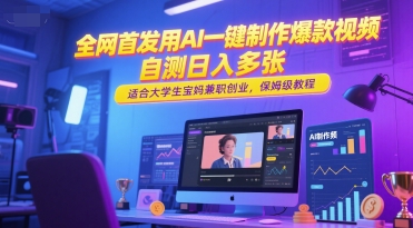 全网首发用AI一键制作爆款视频，自测日入多张，适合大学生宝妈兼职创业，保姆级教程 - 网赚资源网-网赚资源网