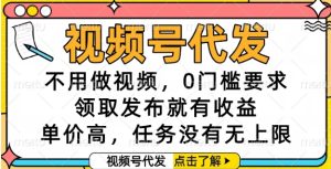视频号代发,不用做视频,0门槛要求,领取发布就有收益,单价高,任务没有无上限【揭秘】-网赚资源网