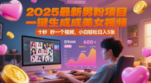 2025最新男粉项目，一键生成美女视频，日引600+色粉 十秒一个视频，小白轻松日入5张【揭秘】 - 网赚资源网-网赚资源网