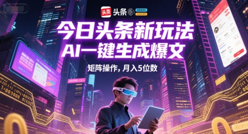 今日头条新玩法，AI一键生成爆文，矩阵操作，月入5位数 - 网赚资源网-网赚资源网