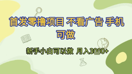 首发零撸项目 不看广告 手机可做 新手小白可以做  月入3k+【揭秘】 - 网赚资源网-网赚资源网