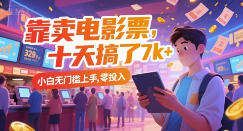 靠卖电影票，十天搞了7k+，小白无门槛上手，零投入【揭秘】-网赚资源网
