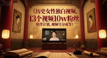 历史女性独白视频，13个视频10w粉丝，伙伴计划，视频号分成等 - 网赚资源网-网赚资源网