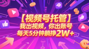 【视频号托管 】我出视频，你出账号，每天5分钟发布，最高躺挣2W+【揭秘】 - 网赚资源网-网赚资源网