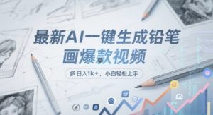 最新AI一键生成铅笔画爆款视频，多平台分发，日 入1k+，小白轻松上手【揭秘】-网赚资源网