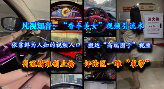 凡视知音：“香车美女”视频引流术，依靠鲜为人知的视频入口，搬运“高端圈子”视频，引流精准创业粉，评论区一堆“求带” - 网赚资源网-网赚资源网