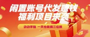 福利项目来袭，闲置账号代发挣钱，动动手指，一天也能搞三位数【揭秘】-网赚资源网