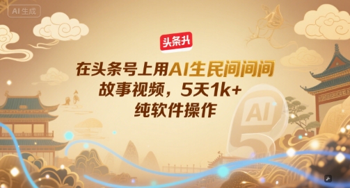 在头条号上用AI生民间故事视频，5天1k+，纯软件操作 - 网赚资源网-网赚资源网