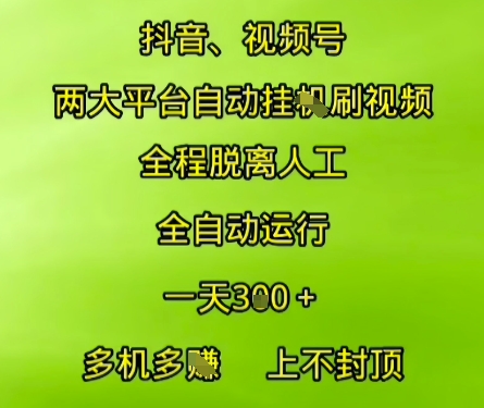 抖音视频号两大平台自动运行，全程脱离人工，自动获取收益，一天3张+，多机多挣，上不封顶【揭秘】 - 网赚资源网-网赚资源网