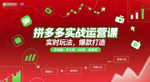 拼多多实战运营课，实时玩法，爆款打造，改销量，补大单，AB单，直播等（更新2025月） - 网赚资源网-网赚资源网