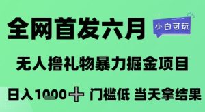全网首发六月,无人撸礼物暴力掘金项目,日入1K+门槛低,当天拿结果,小白可玩【揭秘】 - 网赚资源网-网赚资源网