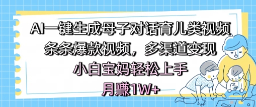 AI一键生成母子对话育儿类视频，条条爆款视频，多渠道变现，小白宝妈轻松上手，月入1W+ - 网赚资源网-网赚资源网