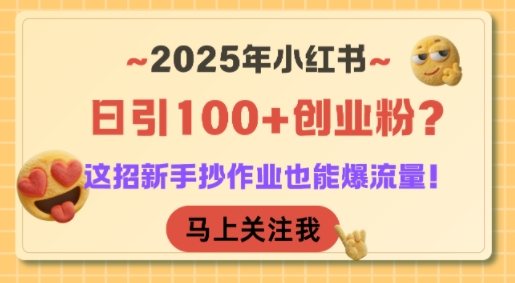 2025年小红书日引100+创业粉？这招新手抄作业也能爆流量！ - 网赚资源网-网赚资源网