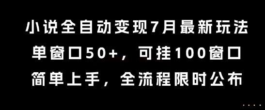 小说全自动变现7月玩法，单窗口50+，可挂100窗口，简单上手，全流程限时公布【揭秘】 - 网赚资源网-网赚资源网