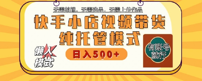 快手小店托管代运营，无需剪辑，无需选品，无需上传作品，全程无需操作，轻松月入5k+【揭秘】 - 网赚资源网-网赚资源网