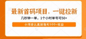 最新首码项目，操作最简单，收益高，一键拉新，1个小时单号可50+，小项目认真做每天5张+收益【揭秘】 - 网赚资源网-网赚资源网