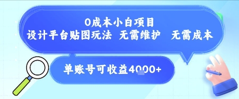 0成本小白项目，设计平台贴图玩法，无需维护，无需成本，单账号单月可产生收益4k+ - 网赚资源网-网赚资源网