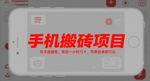 手机搬砖项目，有手就能做，亲测一小时几十，苹果安卓都可以 - 网赚资源网-网赚资源网