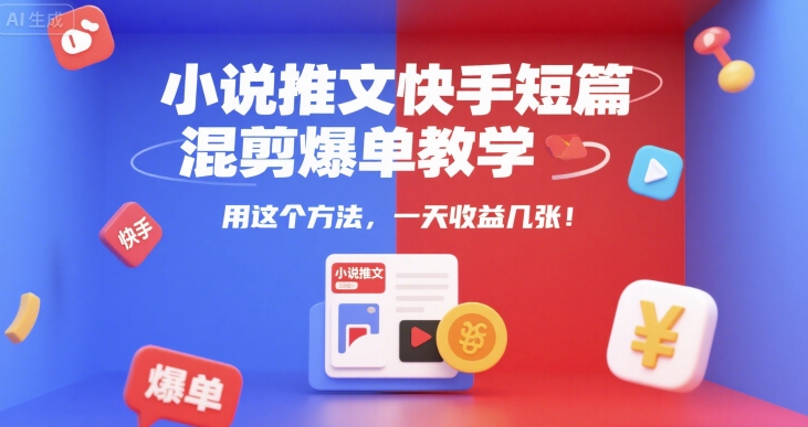 小说推文快手短篇混剪爆单教学，用这个方法，一天收益几张 - 网赚资源网-网赚资源网