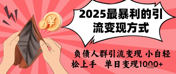 2025年最暴利的引流变现方式，负债人群引流变现，小白轻松上手，日入1k - 网赚资源网-网赚资源网