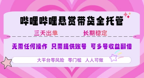 B站悬赏带货全托管，自测稳定，只需提供账号，无需基础，小白宝妈轻松上手，单日稳定3张【揭秘】 - 网赚资源网-网赚资源网