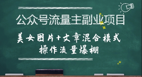 公众号流量主副业项目，美女图片+文章混合模式操作流量爆棚 - 网赚资源网-网赚资源网