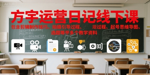 方宇运营日记线下课，包含剪辑制作技巧、拍摄引导过程、起号思维导图、选题等多个教学资料-网赚资源网