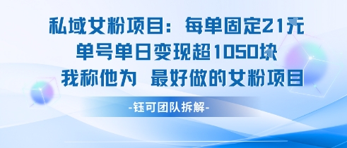 私域女粉项目：每单固定21块，单日变现超1k+，最好做的女粉项目 - 网赚资源网-网赚资源网