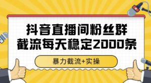 抖音直播间粉丝群截流，稳定采集数据全行业通用 2000条数据一天【揭秘】-网赚资源网
