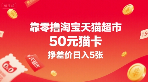 靠零撸淘宝天猫超市50元猫卡，挣差价日入5张 - 网赚资源网-网赚资源网