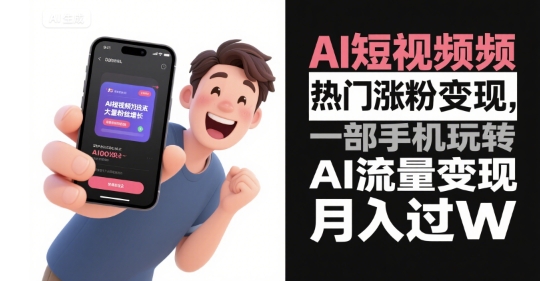 AI短视频热门涨粉变现，一部手机玩转AI流量变现，月入过W-网赚资源网