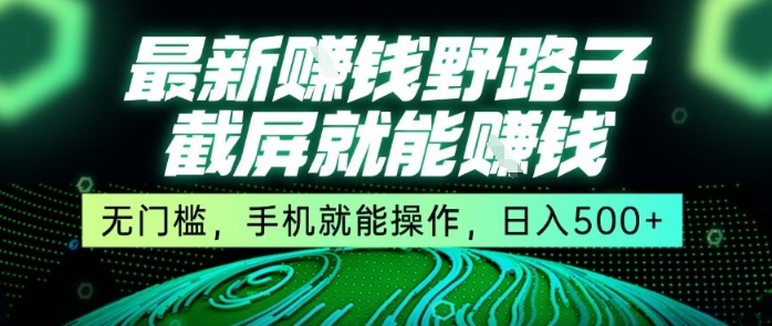 最新野路子截屏就能挣钱，无门槛，手机就能操作，日入5张【揭秘】-网赚资源网