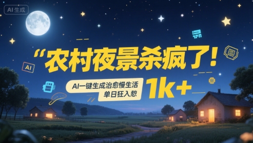 农村夜景杀疯了！AI一键生成治愈系慢生活，单日狂入1k+-网赚资源网