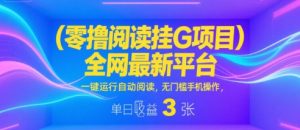 零撸阅读挂G项目,全网最新平台,一键运行自动阅读,无门槛手机操作,单日收益3张【揭秘】 - 网赚资源网-网赚资源网
