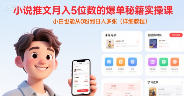 小说推文月入5位数的爆单秘籍实操课，，小白也能从0粉到日入多张(详细教程)-网赚资源网