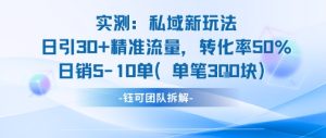 实测私域新玩法日引30加精准流量转化率50%日销5-10单每笔3张-网赚资源网