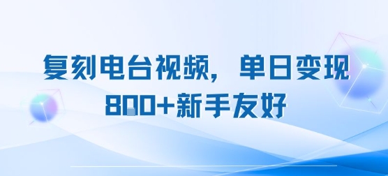 复刻电台视频，单日变现8张+新手友好，长期可做-网赚资源网