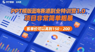 PPT模版蓝海赛道副业特训营1.0，项目非常简单粗暴，客单价可以高到150-200-网赚资源网