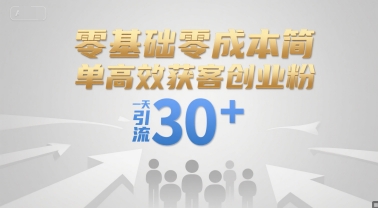 零基础零成本简单高效获客创业粉，一天引流30+ - 网赚资源网-网赚资源网