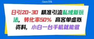 日引 20-30 精准引流私域新玩法，转化率50% 高客单虚拟资料，小白一台手机就能做-网赚资源网