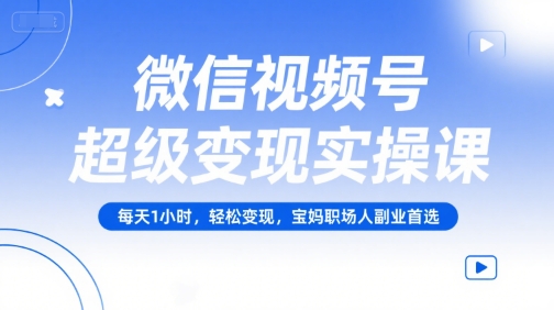 微信视频号超级变现实操课，每天1小时，轻松变现，宝妈职场人副业首选 - 网赚资源网-网赚资源网