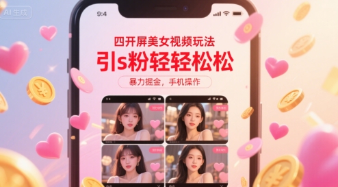 四开屏美女视频玩法，引s粉轻轻松松，暴力掘金，手机操作【揭秘】-网赚资源网