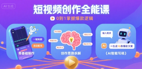 短视频创作课，短视频制作、创作思路、Ai写爆款文案-网赚资源网
