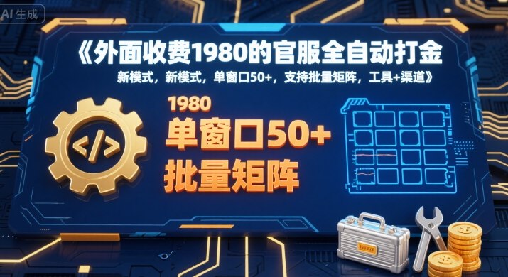 外面收费1980的官服全自动打金，新模式，单窗口50+，支持批量矩阵，工具+渠道【揭秘】-网赚资源网