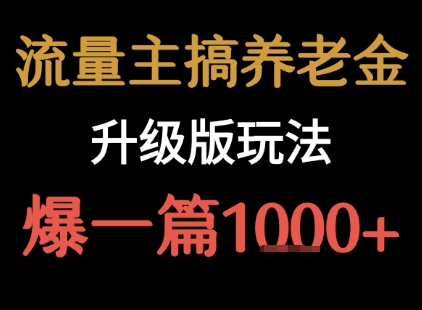 流量主之养老金升级版玩法  爆一篇收益1k+-网赚资源网